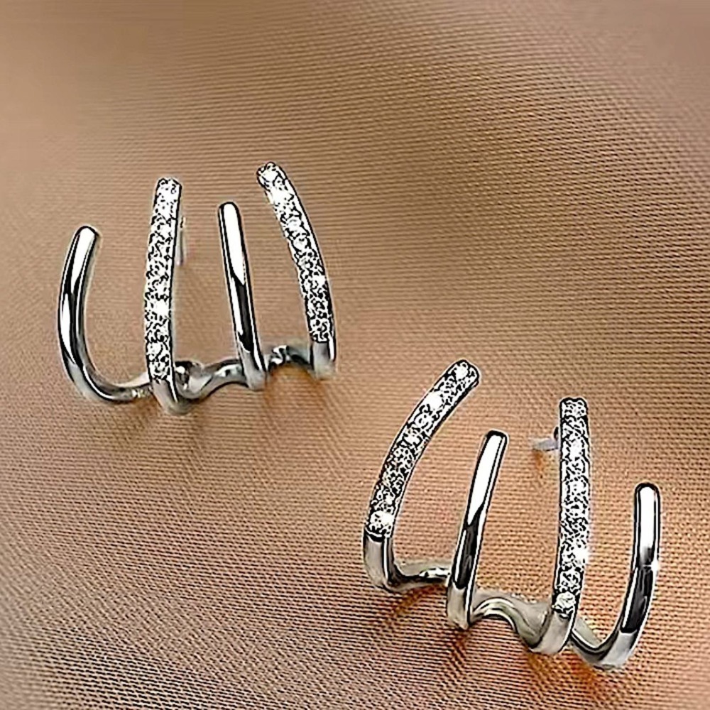 Silver Zircon Ear Claw Earrings, Ear Huggies, Minimalist, Hoops, Studs